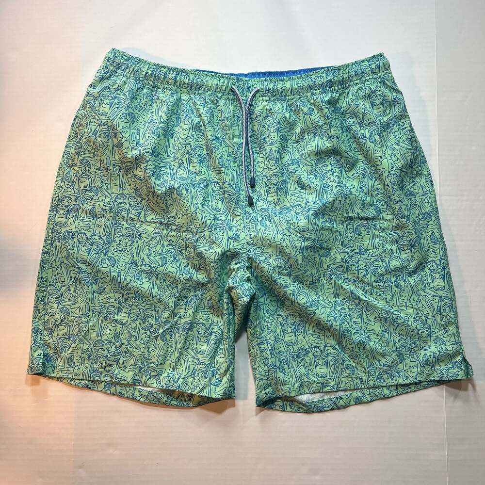 Peter Millar Seaside Men's XL Swim Trunks Green Tropical Cocktail Print